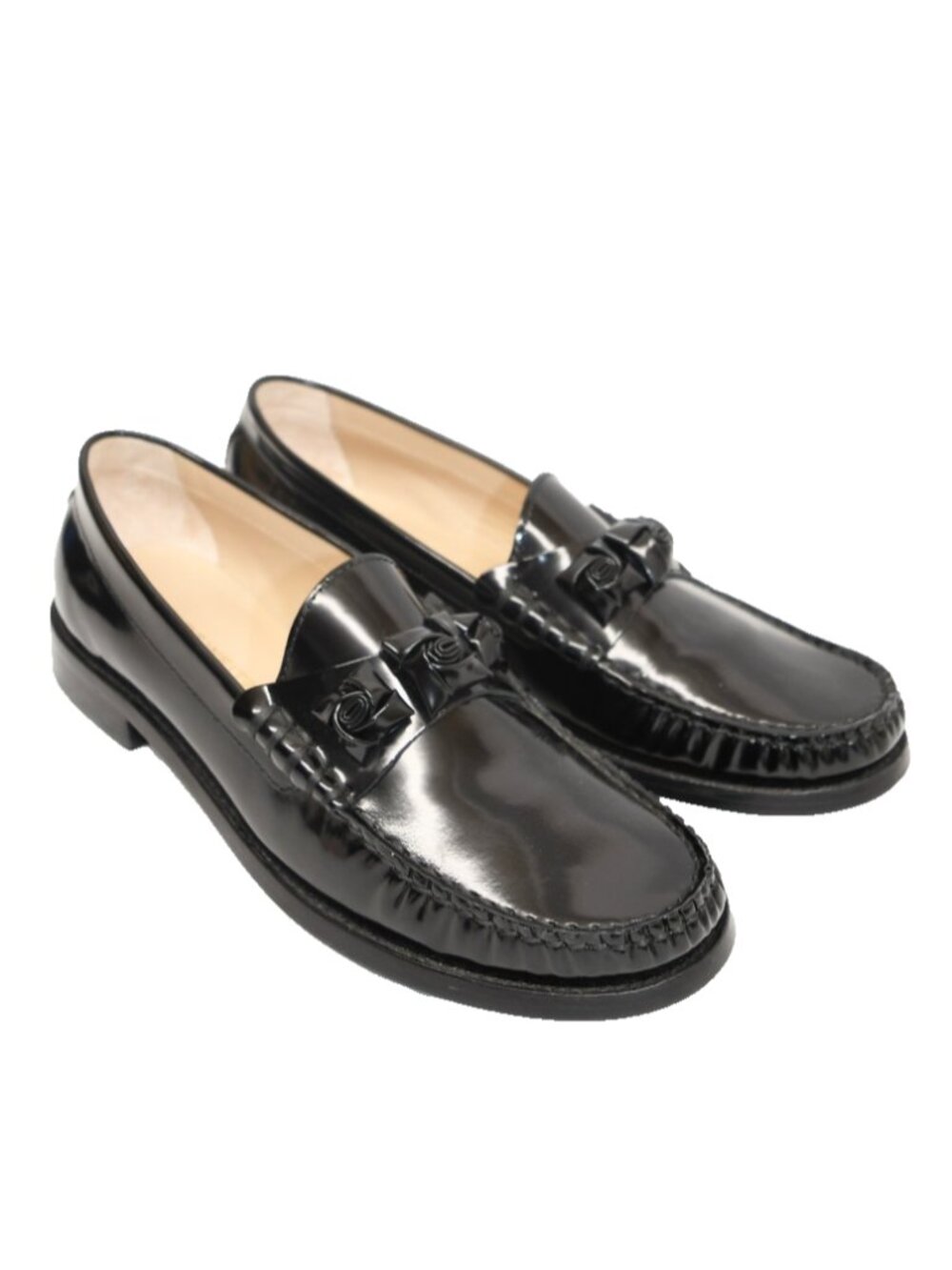 $550 STUART WEITZMAN Rosie ROSETTES Leather Slip-On Loafers BLACK 7.5 (PD18)